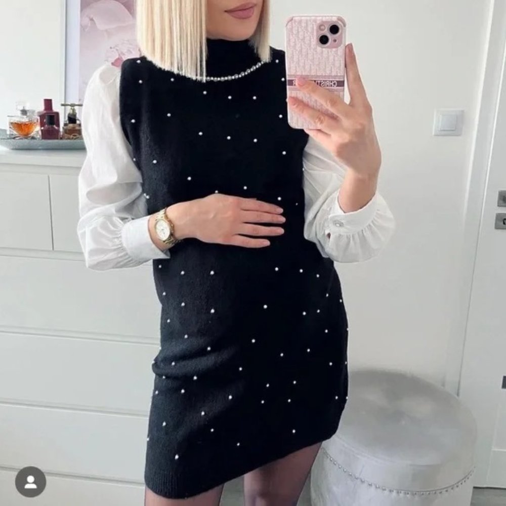 Zara Pearl Trim Knit Dress